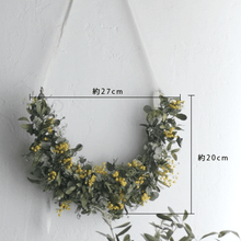 画像をギャラリービューアに読み込む, ミモザとフレッシュグリーンの半月リース