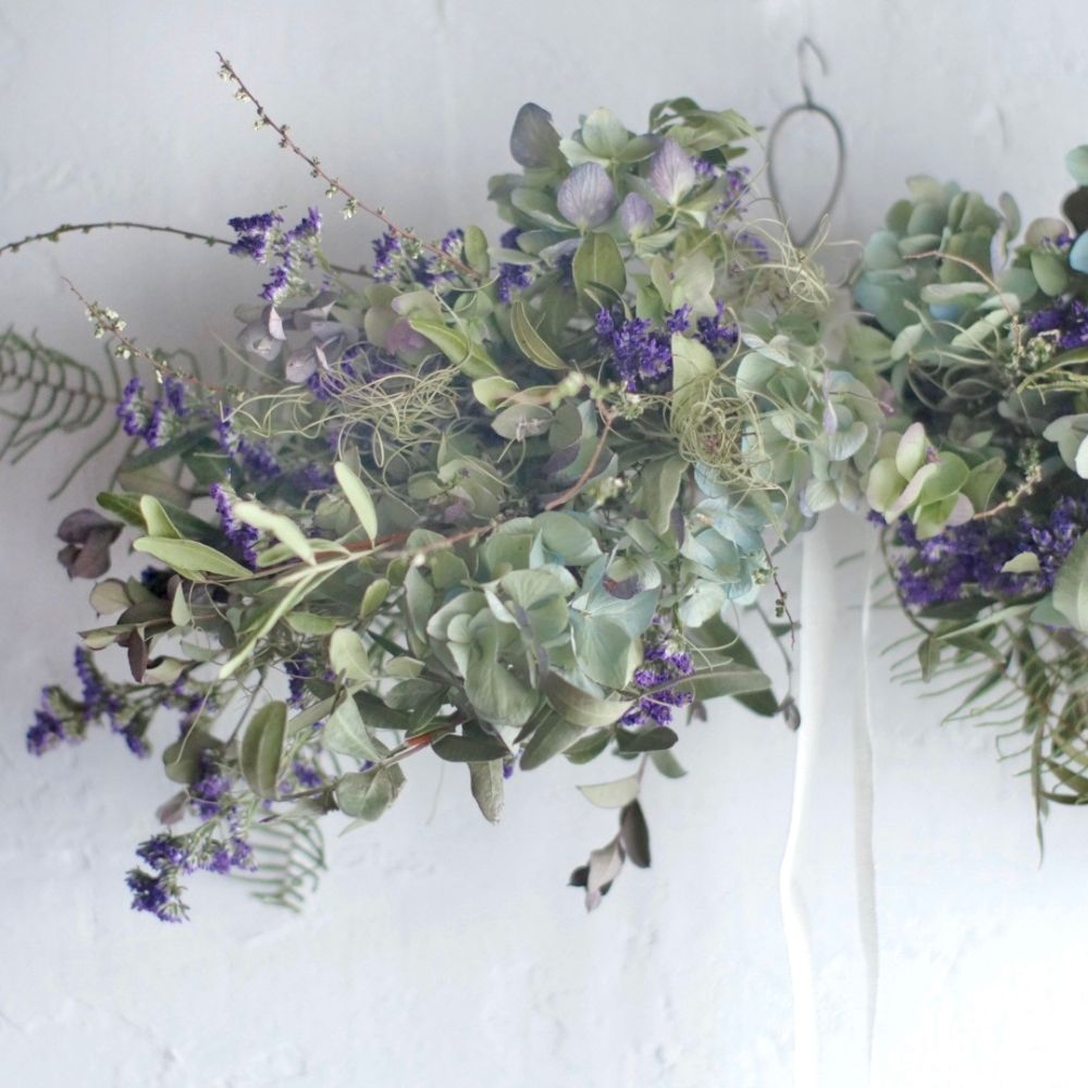 秋色紫陽花のドライフラワー横長スワッグ ドライフラワー 秋色紫陽花 purple＆ブルー 横長スワッグ 横長スワッグ