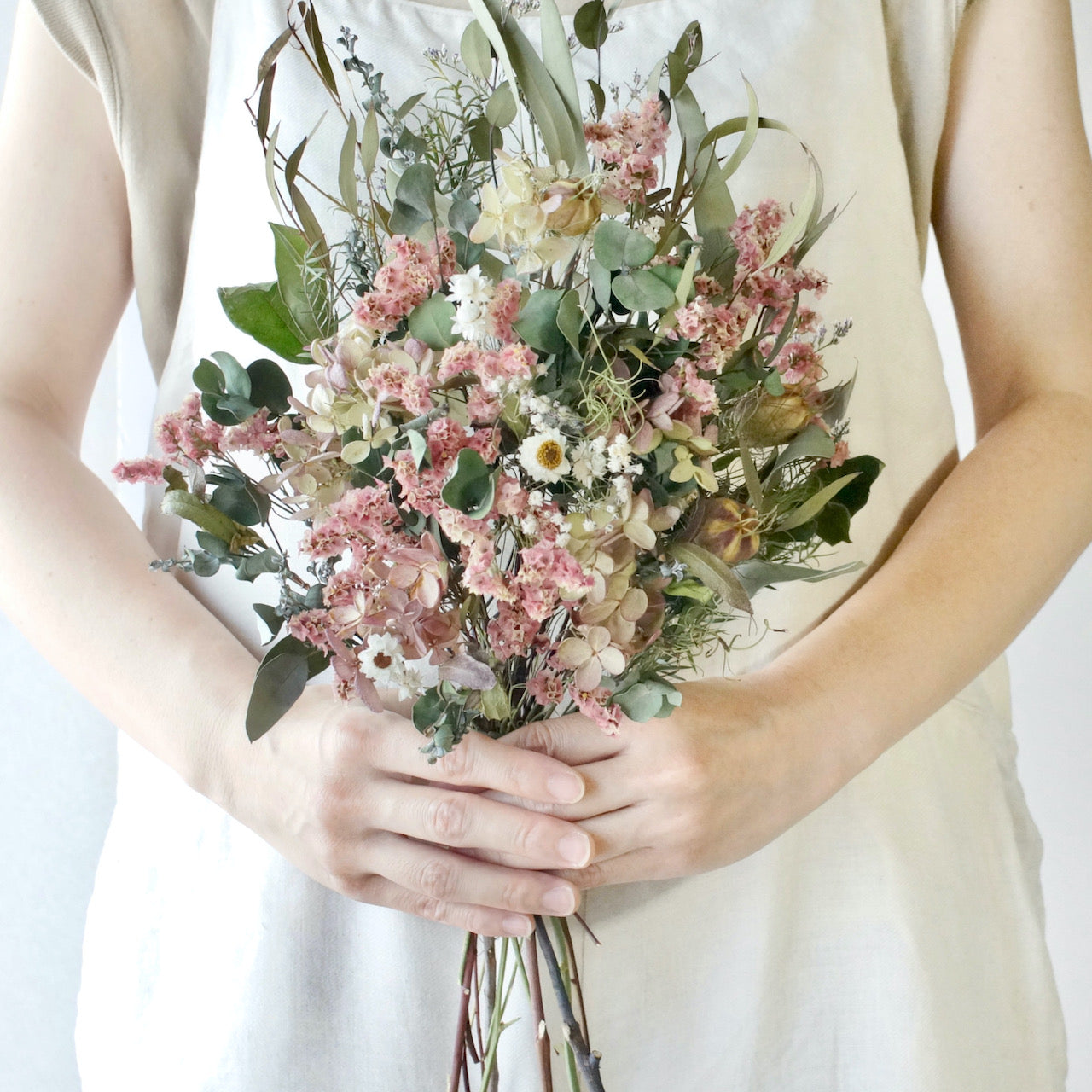 ピンクカラー】スターチスと紫陽花のブーケ ドライフラワー – 枯淡苑